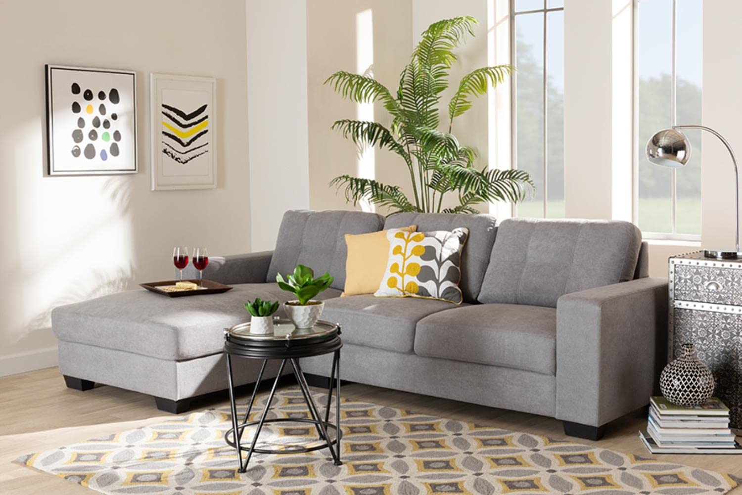 Baxton Studio Langley Light Grey Sectional Sofa with Left Facing Chaise